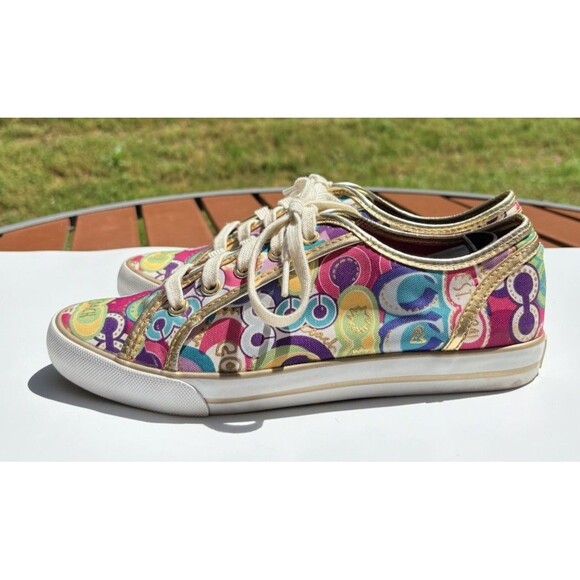 COACH™ Women's DEE Pop C Sneakers Sz 8.5 B Multicolor / Metallic Gold Trim - Picture 4 of 9